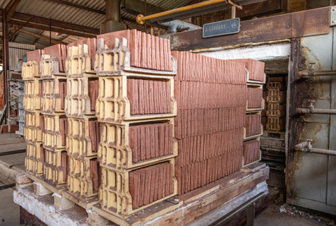 On leaving the kiln, the tiles are stored on pallets